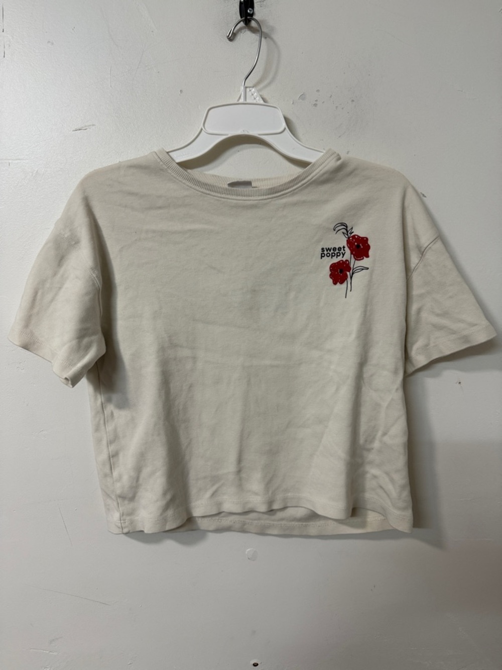 Zara Cream Kids Short Sleeve Tee with Red Poppy Graphic